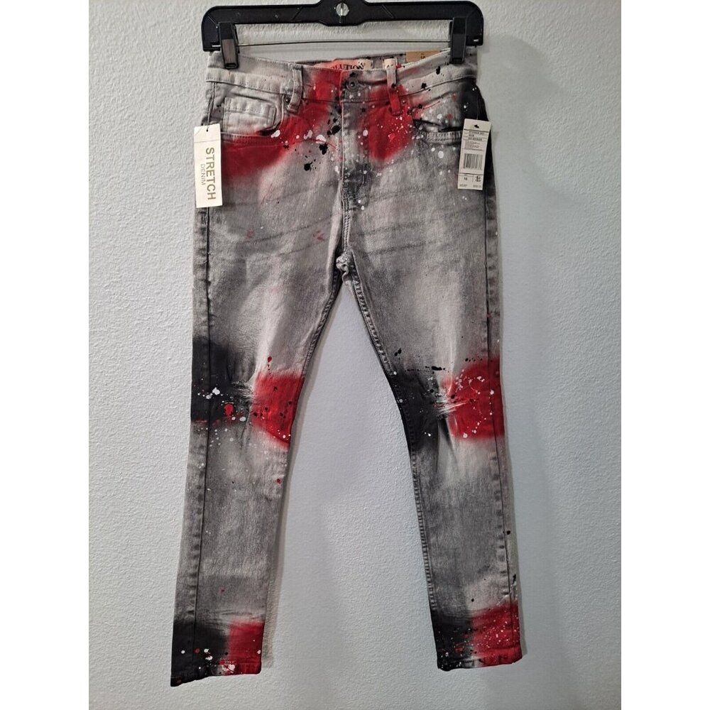 NWT Evolution I Design Women's Slim Stretch Multicolor Paint Design Jeans, 16